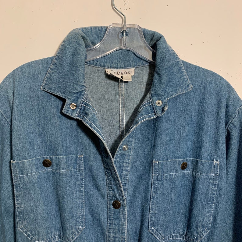 80s IDEAS romper Vintage blue denim snaps overalls Culottes women/'s Large
