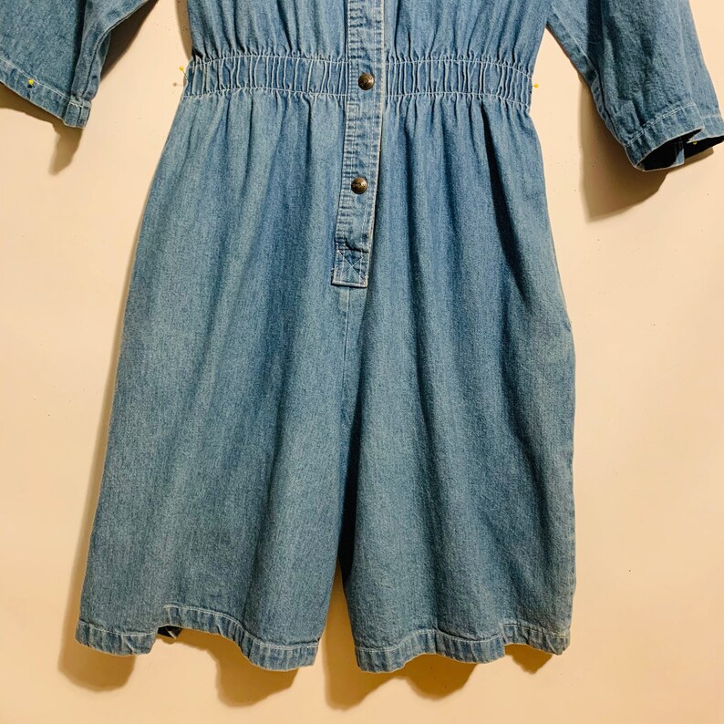 80s IDEAS romper Vintage blue denim snaps overalls Culottes women/'s Large