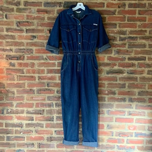 Dark Blue Denim 80s Vintage DREAMS Medium jumpsuit overalls boiler suit snaps women&#39;s