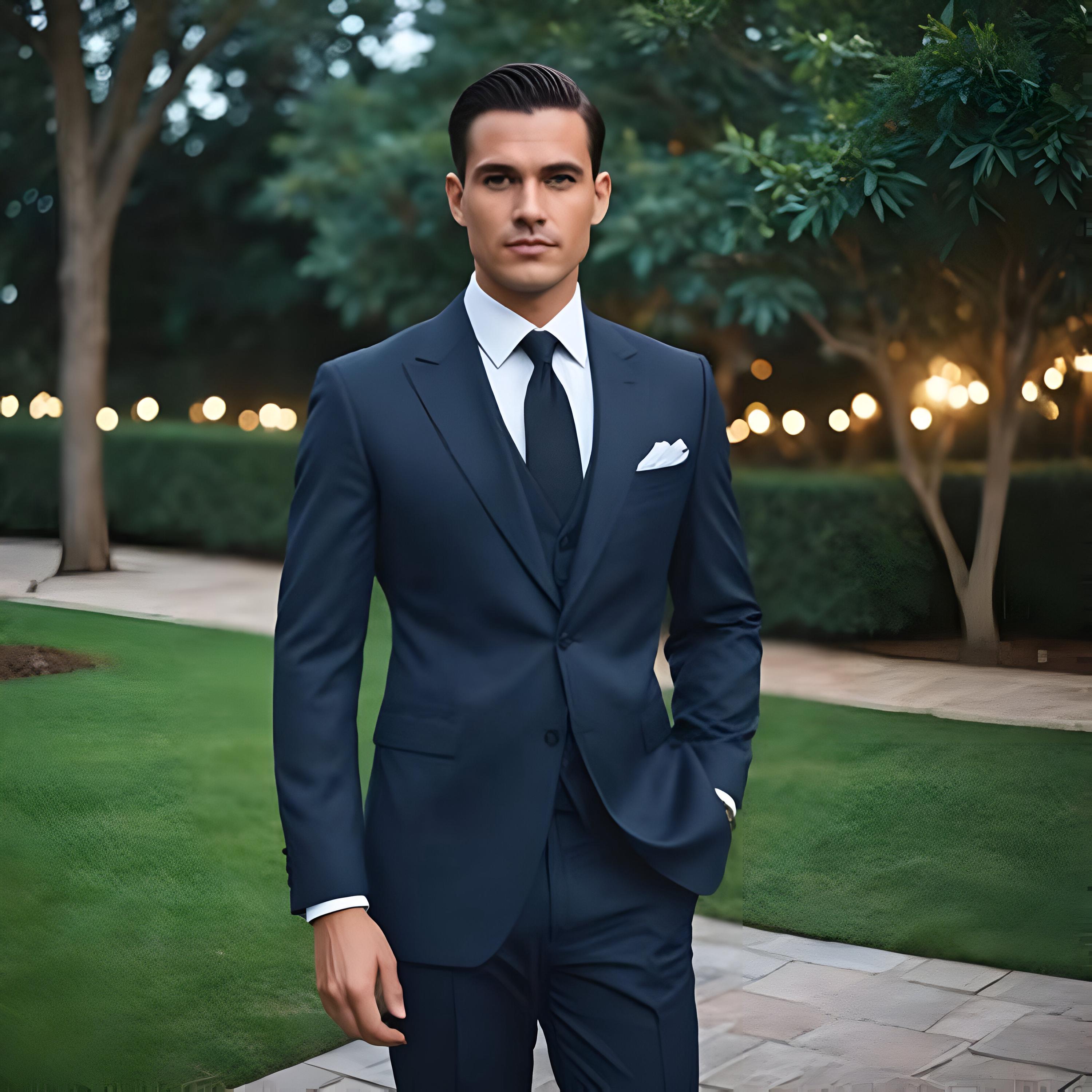 Men blue suit set Slim Fit Male Groom Wedding Blazers Party Dress  Suit Business Office