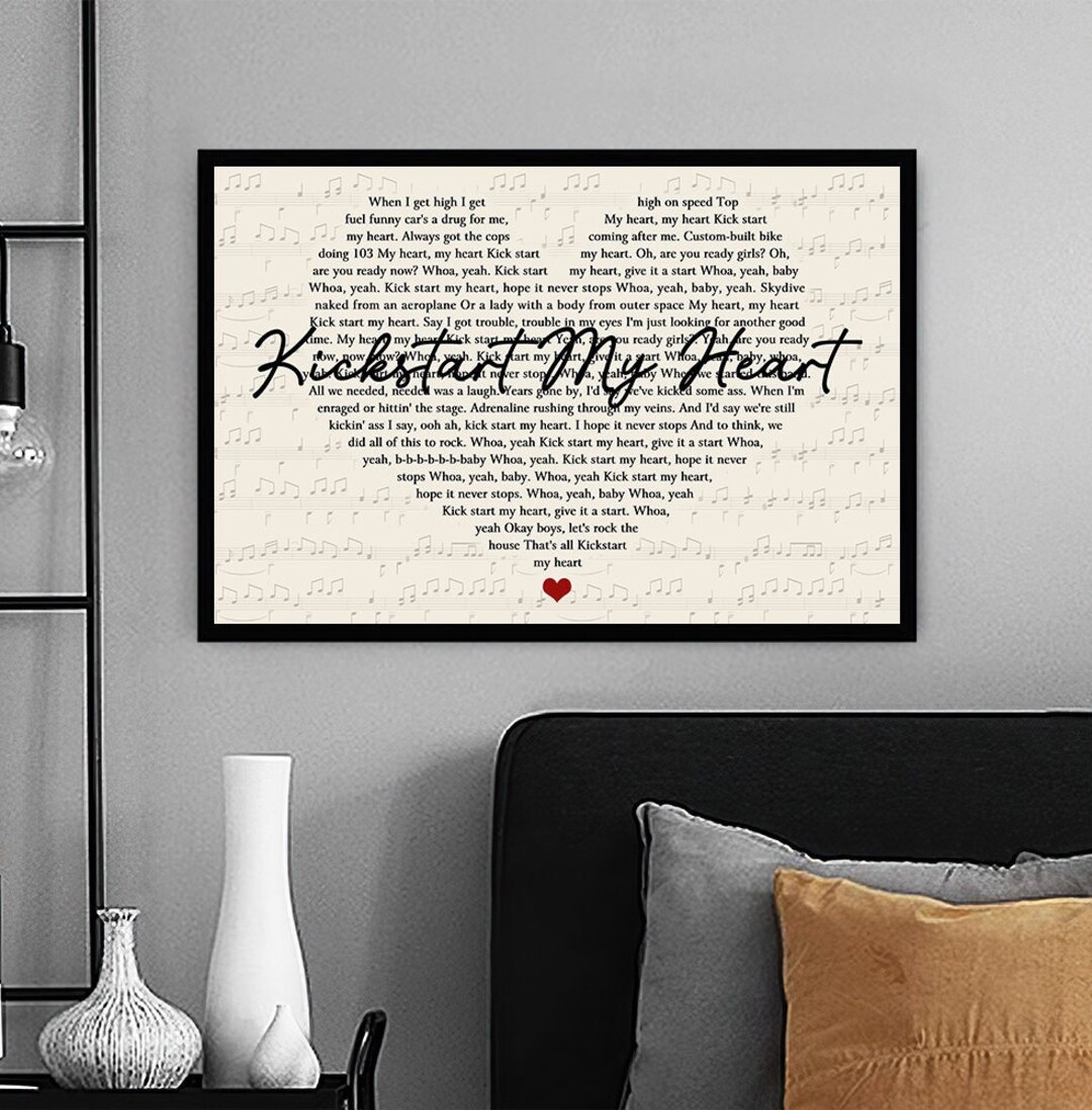Motley Crue Kickstart My Heart Lyrics Song Poster Canvas Etsy