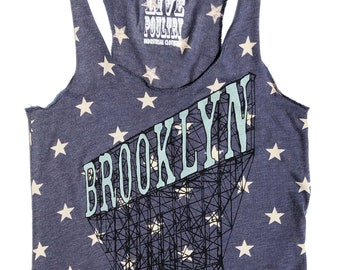 Camiseta sin mangas Brooklyn para mujer con espalda cruzada y estrellas azul marino