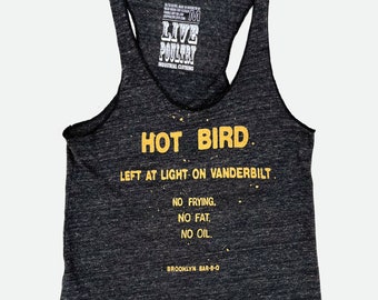 Camiseta sin mangas con espalda cruzada HOT BIRD BBQ de Brooklyn en gris jaspeado