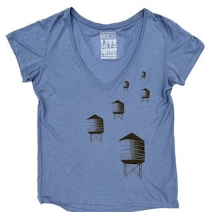 New York Water Towers-T-shirt voor dames in zachtblauw