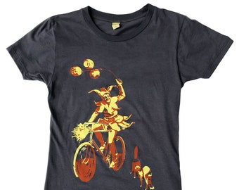 Women's Bicycle Tshirt | funny tee, jester shirt, harlequin, clown shirt, cats, bike t shirt