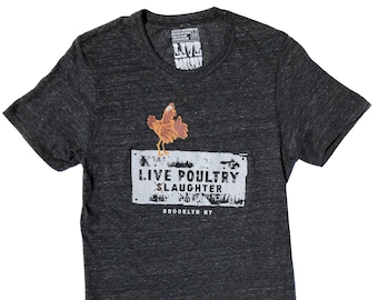 Chicken T-Shirt | Live Poultry Laughter, funny, humor, animal, chicken, billboard, advertising, typography shirt, typographic