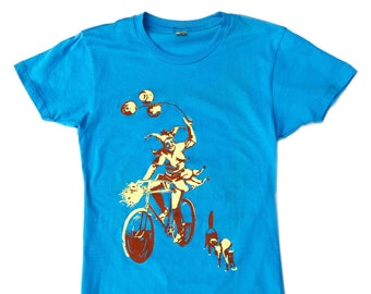 Women's Bicycle T-Shirt, The Jester, in Light Blue