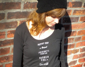 Typography Shirt, in Deep Scoop Neck Black Organic Cotton