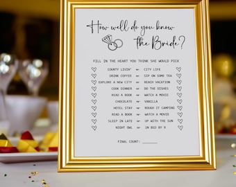 How Well Do You Know The Bride Printable Game