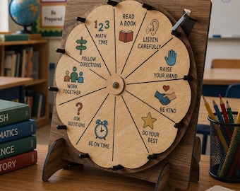 Wooden Spinning Wheel for Classroom Activities, Reward Wheel, Teacher Tool, Party Game Spinner, Customizable Blank Wheel