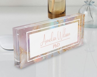 Personalized Acrylic Desk Name Plate: Teacher, PhD Gift