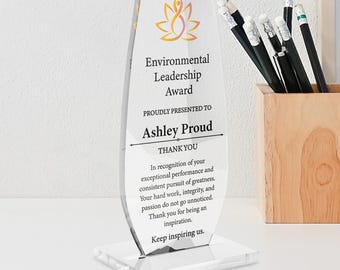 Trofeo de Liderazgo Ambiental / Placa de Reconocimiento de Cristal Personalizada / Regalo de Reconocimiento Corporativo Personalizado
