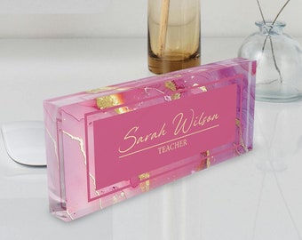 Personalized Acrylic Desk Name Plate: Wildflower Design