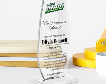 Top Performer Crystal Award | Custom Engraved Trophy for Employee Recognition | Corporate Appreciation Plaque Bulk Orders
