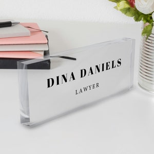 Personalized Acrylic Name Block, Minimal Executive Desk CEO Sign, Job Office Decor, College or Promotion Gift, New Job Gift