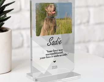Placa fotográfica personalizada para memorial de animal de estimação: lembrança de perda de cachorro e gato em acrílico
