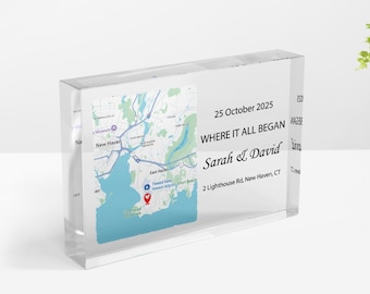 The Day We Met Acrylic Stand, Personalized Special Date Acrylic Plaque, Custom First Meeting Place Stand, Anniversary Gift For Fiancee
