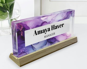 Custom Acrylic Desk Name Plate: Purple Office Decor