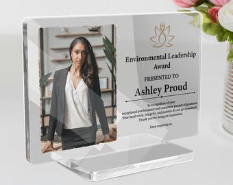Customized Award Plaque, Custom Trophy with Photo & Logo, Leadership Recognition Gift, Employee Appreciation, Modern Job Gift