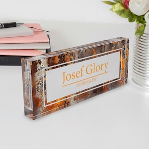 Personalized Acrylic Desk Name Plate: Wildflower Design, Custom Office Decor