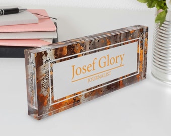 Personalized Acrylic Desk Name Plate: Wildflower Design, Custom Office Decor