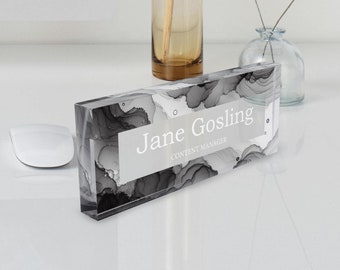 Personalized Acrylic Desk Name Plate: Floral Office Decor