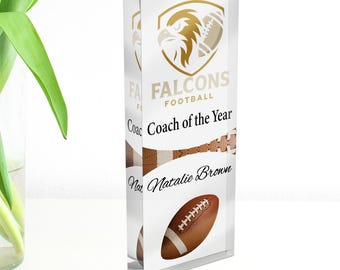 Coach of the Year Acrylic Award | Custom Sports Trophy Gift | Personalized Football Team Plaque | Falcons Coach Appreciation Gift