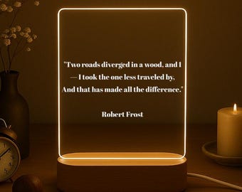 Personalized Quote LED Night Light: Custom Acrylic Lamp with Wooden Base