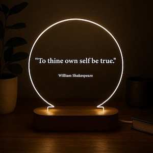 Custom Quote Acrylic Night Light – Personalized LED Lamp with Wooden Base – Inspirational Gift for Book Lovers & Literary Decor