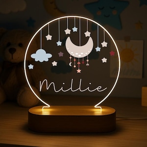 Custom Moon and Star Nightlight, Personalized Clouds Night light With Name, Baby Bedroom Night Light, Newborn Gift, Mom Gifts, Nursery Decor