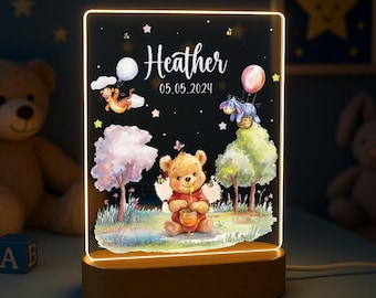 Pooh Bear acryl nachtlampje - gepersonaliseerde ledlamp kinderkamer - kraamcadeau - kinderkamerdecoratie - gepersonaliseerd Winnie de Poeh-licht