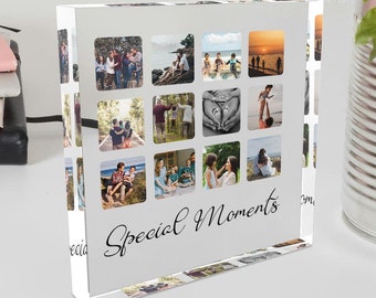Custom Photo Collage Acrylic Glass Block - Personalized Desk Decor