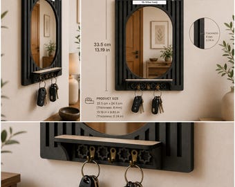Entryway Mirror Key Holder, Custom Family Name Wall Mirror, MDF Key Rack Organizer, Housewarming Gift, Hallway Decor