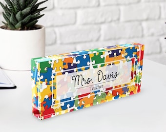 Personalized Autism Teacher Acrylic Desk Name Plate