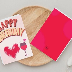 Para alguém especial - Para um ente querido, Cartão de aniversário com coração e taça de vinho, Cartão de aniversário com design de coração, Cartão para adultos e Cartão personalizado.
