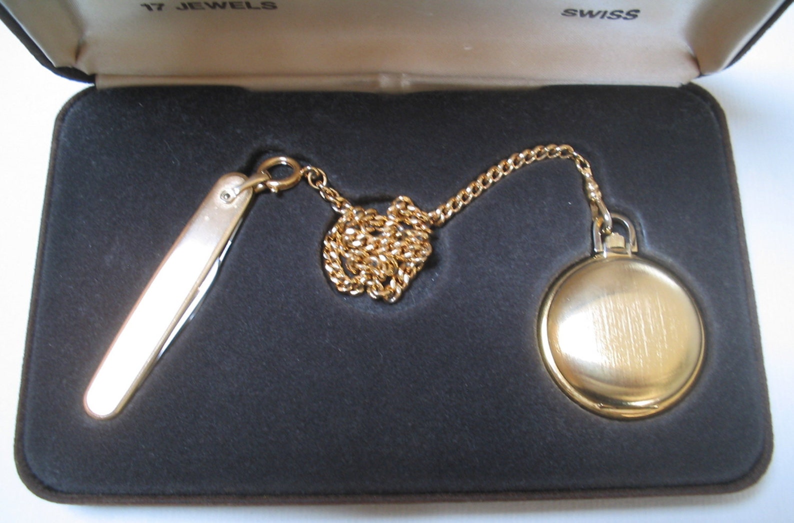 COLIBRI Gold Tone Pocket Watch & Knife Set Etsy