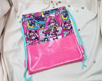 Bolsa de gimnasio con nombre, mochila con ruedas para niña y piel sintética rosa brillante, bolsa de deporte grande XL
