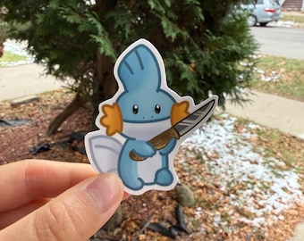 Vinylsticker Mudkip met mes | Leuke Pokemon-sticker