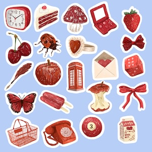 Red Vintage Assorted Objects Sticker Pack | Cute Red Stickers