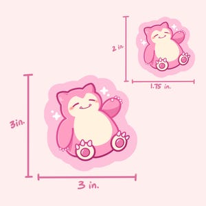 May include: Two pink cartoon stickers of a pink, round, smiling creature with a white belly and small, pink feet. The larger sticker is 3 inches by 3 inches. The smaller sticker is 1.75 inches by 2 inches.