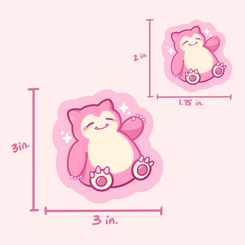 May include: Two pink cartoon stickers of a pink, round, smiling creature with a white belly and small, pink feet. The larger sticker is 3 inches by 3 inches. The smaller sticker is 1.75 inches by 2 inches.