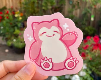 Roze Snorlax Pokemon-vinylsticker | Pokemon-sticker | Holografisch | Snorlax