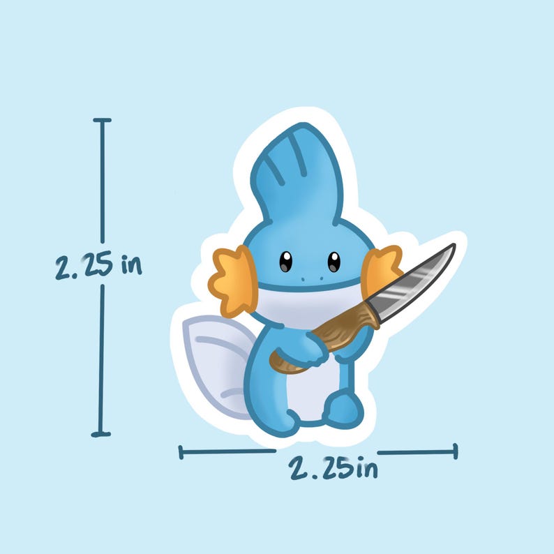 Mudkip-klistermärke med kniv | Söt Pokémon-klistermärke bild 2