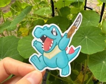 Totodile Holding Knife Vinyl Sticker | Cute Pokemon Sticker
