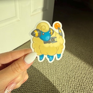 Mareep håller Taser vinylklistermärke | Söt Pokémon-klistermärke