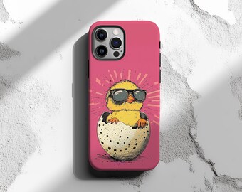 Pink Baby Chick Phone Case iPhone 16 Pro Max Samsung S24 Ultra Pixel 8 Pro Easter Gift Sunglasses Animal Lover Cute Protective Cover
