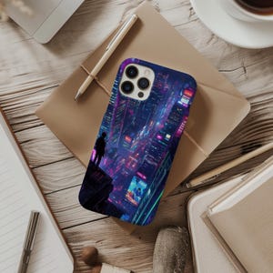 Anime Cityscape at Night 4 Tough Phone Case - Fits iPhone, Samsung Galaxy, Google Pixel - Durable Protection, Custom Phone Case
