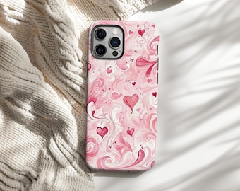 Heart Swirls Tough Phone Case 3 - Fits iPhone, Samsung Galaxy, Google Pixel - Personalized Valentine&#39;s Gift
