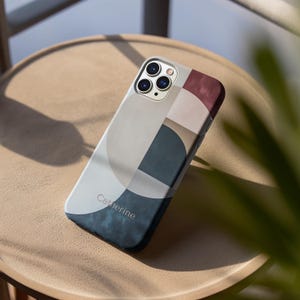 Minimalist Phone Case Personalized Name Burgundy Navy Cream Abstract Art iPhone 16 Pro Max Samsung S25 Geometric Phone Cover Google Pixel 9