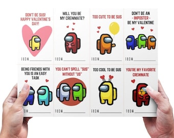 Printable Valentines Cards for kids, Digital Download, Printable - Among Us themed